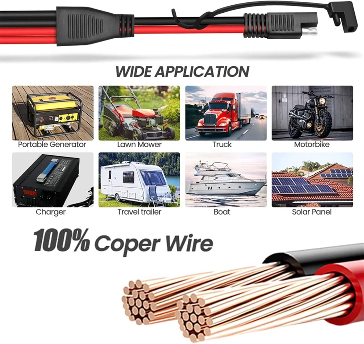 14AWG SAE DC Power Automotive Connector Cable Y Splitter 1 to 2 SAE Extension Cable for RV Caravan Solar Panels Battery Charge