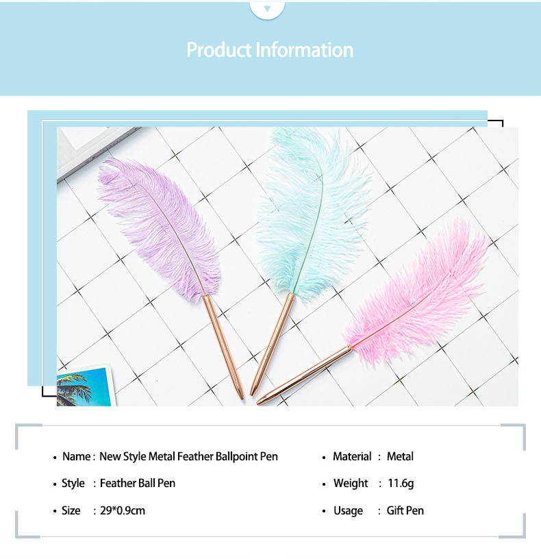 Colorful Feather Ball Point Pen Metal Creative Gift Ballpoint Pens For Office School