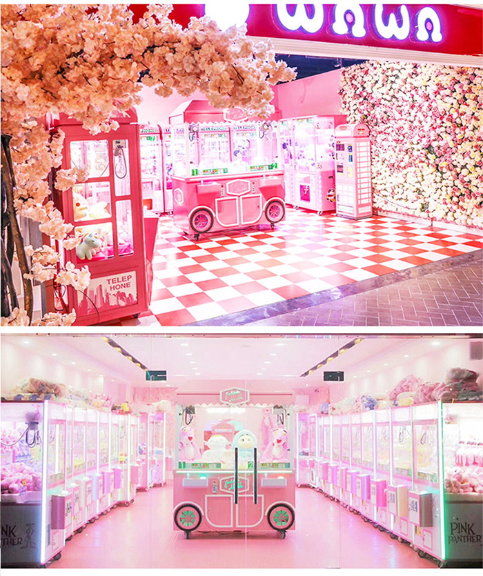 Coin Pusher 3 Players Gift Crane Game Machine Indoor Pink