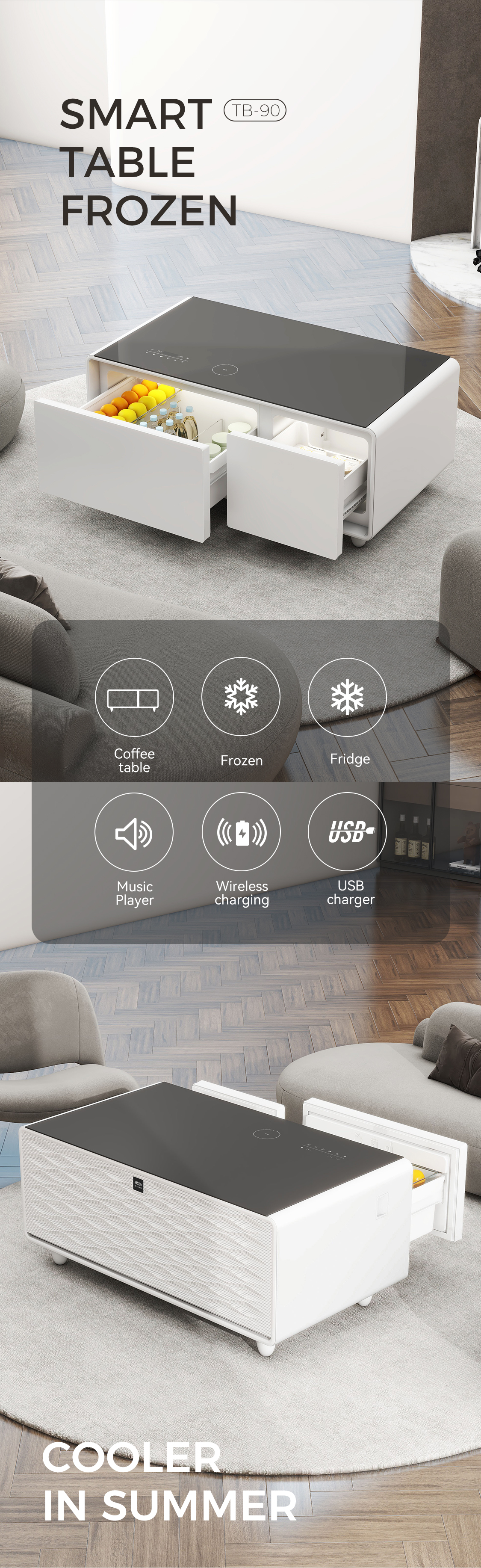 PRIMST Coffee Table Mini Bar with Multifunctional Storage and Intelligent Refrigerator