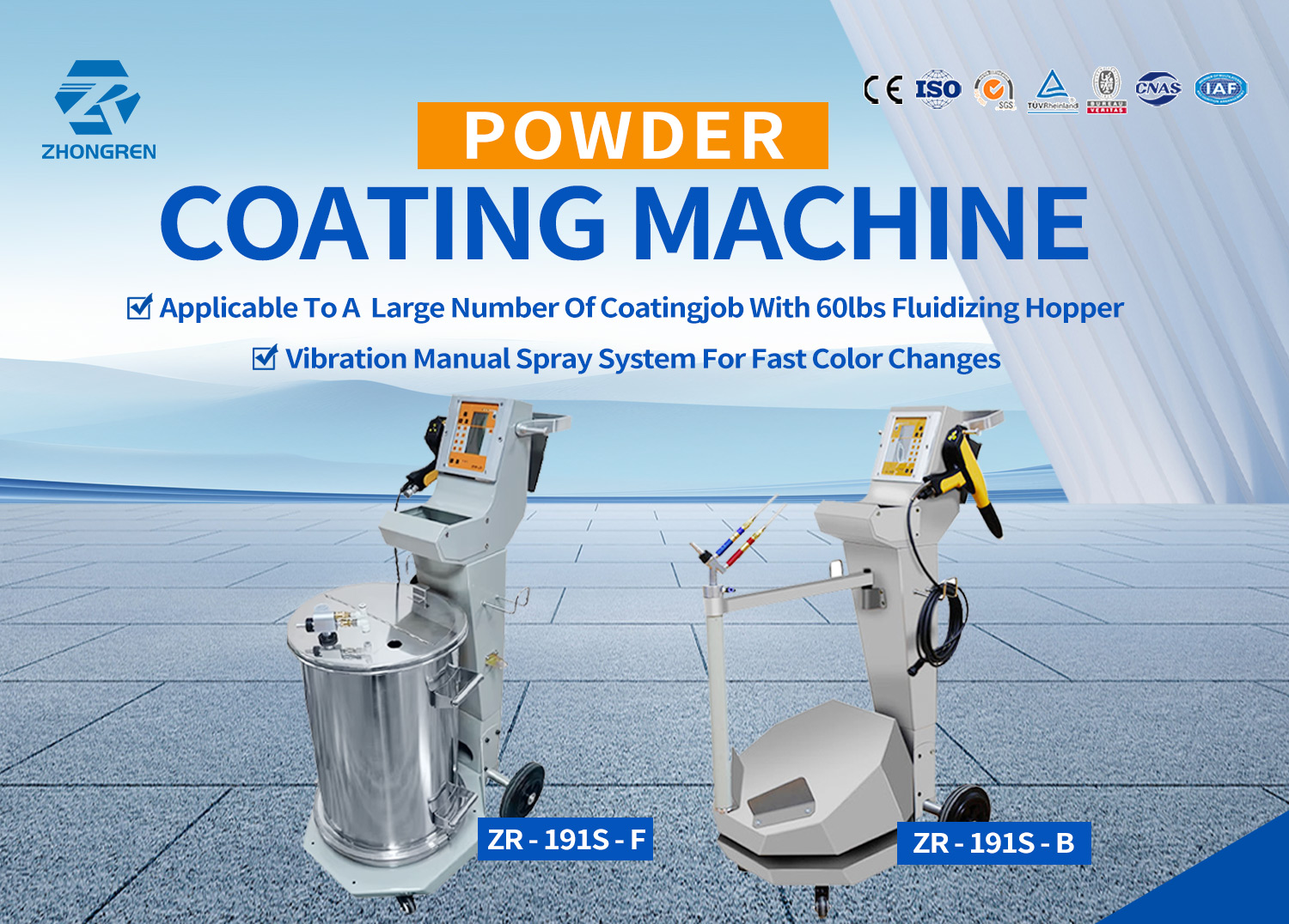 Fast Color Change Vibrating Electrostatic Coating Equipment With 8 N/S Maximum Output Pressure By Zhongren-191SB