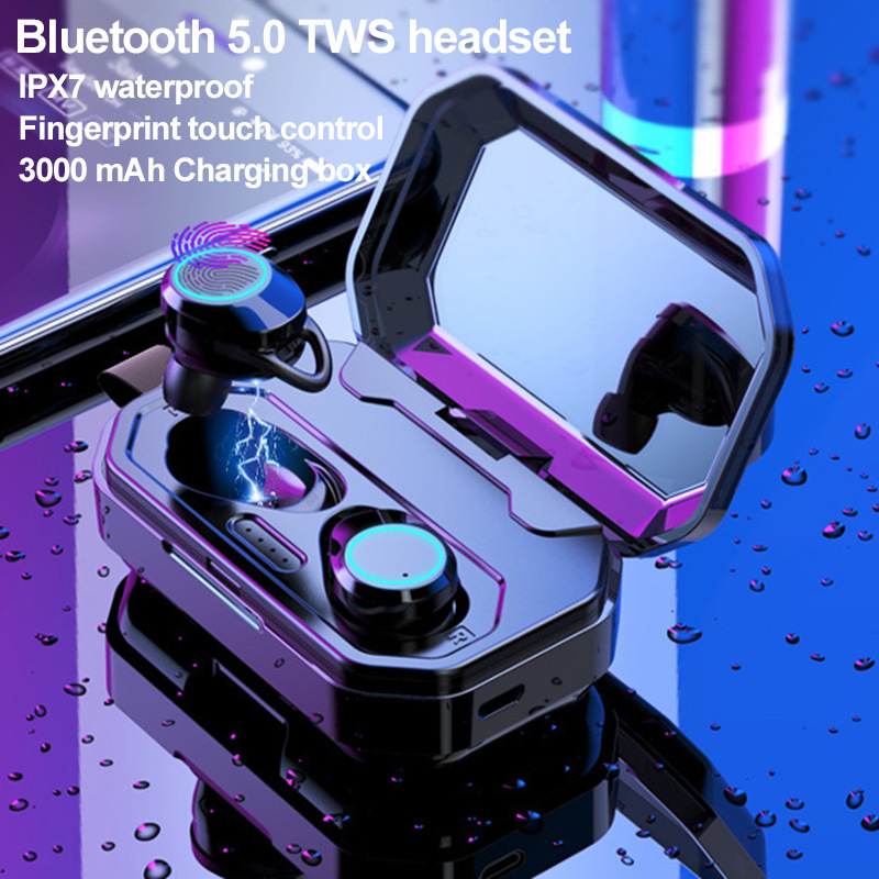 Tws Wireless Headphones Bluetooth 5.0 Earphones Ipx7 Waterproof Headset Fingerprint Touch Earphone (with 3000 mAh Charging Box)