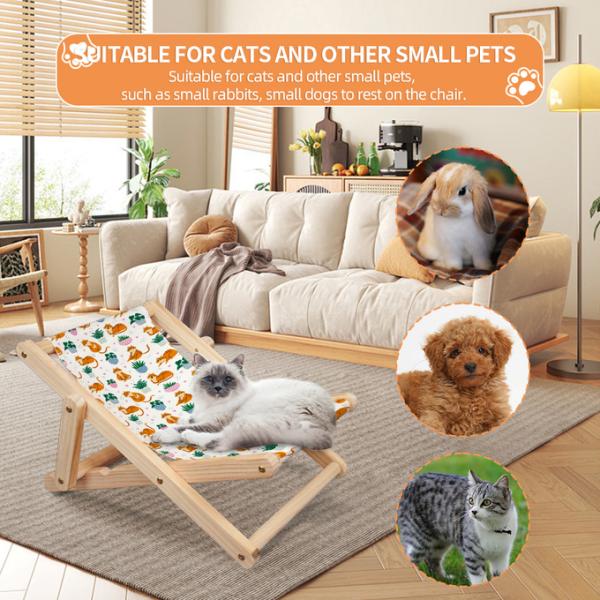 Custom Logo Linen Sublimation Cat Bed Foldable Recliner Solid Wood Cat Sleeping Chair Adjustable Sublimation Pet Bed