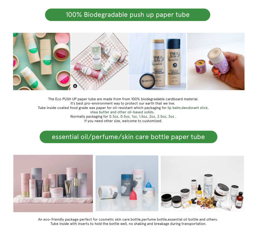 Customized Size White Cardboard Lip Balm Tube 5ml with Wax Paper Lining Push up Paper Tube