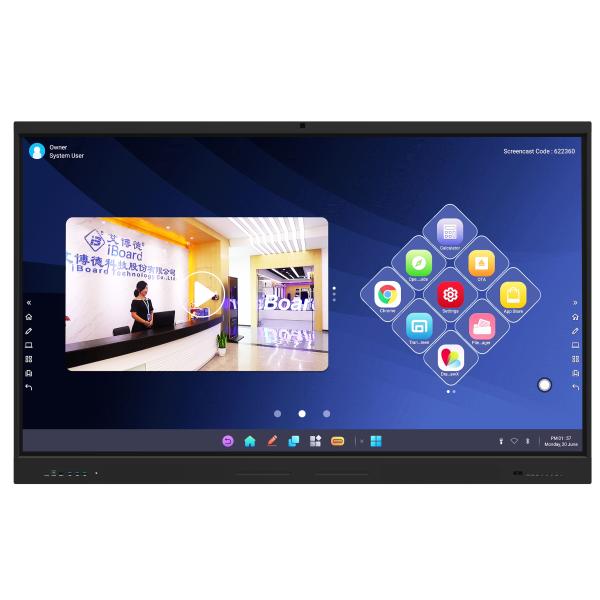 Interactive Flat Panel Android 14 75 86 Inch 8 Cores 16+256G Ram and Rom Built in Interactive whiteboard White Board speaker microphone camera OPS