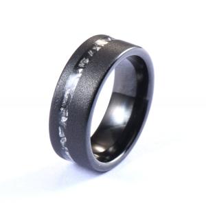 Wedding Tungsten Promise Ring Crushed Meteorite Black Plated Sandblasted 8mm