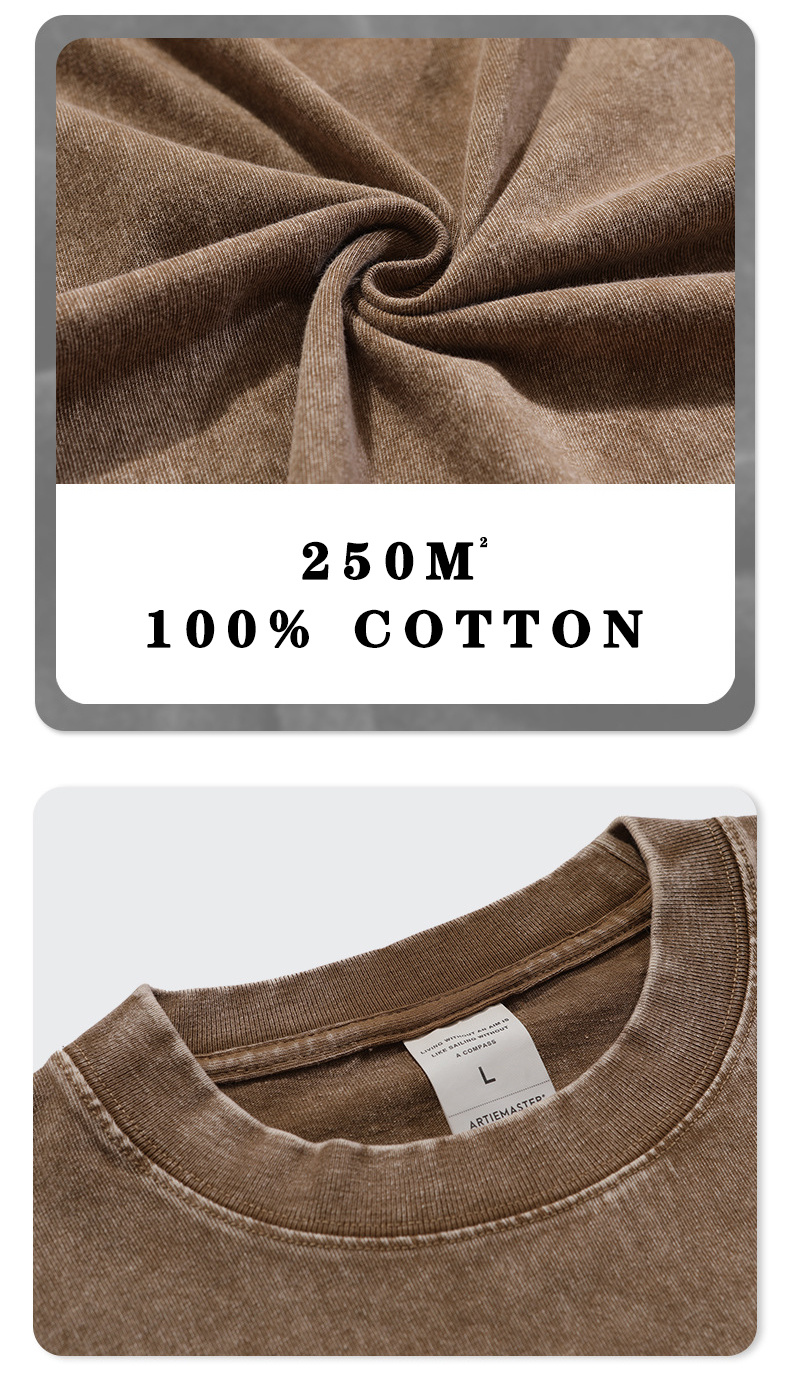 250GSM Blank Shirts Unisex Wide Neck Short Sleeve Oversized Mens Vintage Acid Wash T Shirt
