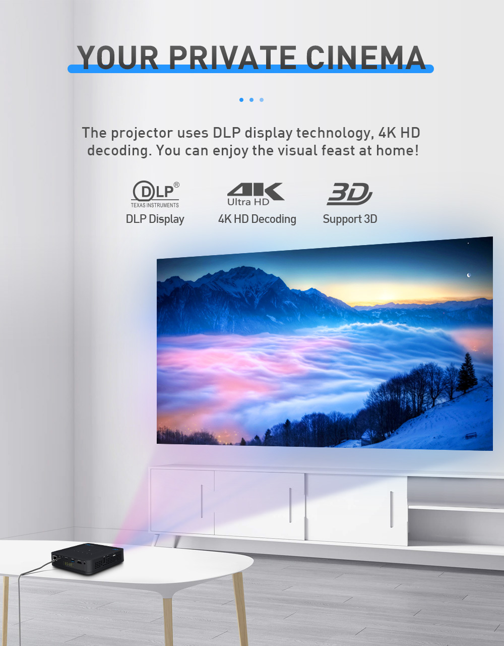 Flyin P15 1080P Full HD DLP Projector Portable WIFI Android 9 IOS Home Theater 4K Auto 3D Stereo Built-in 4-hour Battery Manual focus