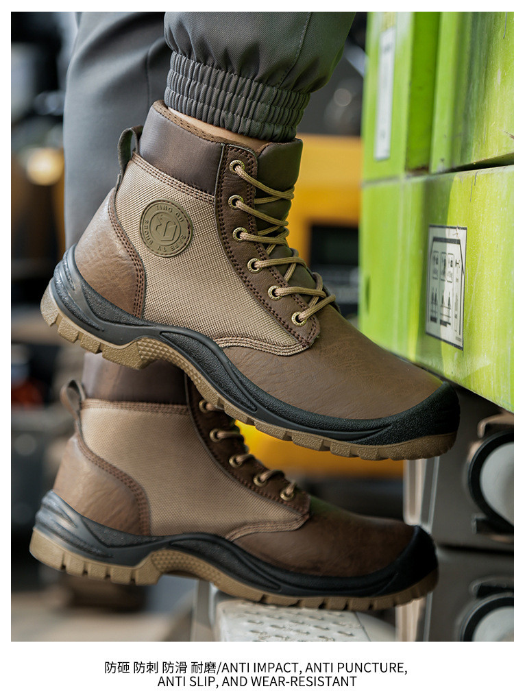 PU Injection Men's Work Boots With Kevlar Midsole And Microfiber Leather Design