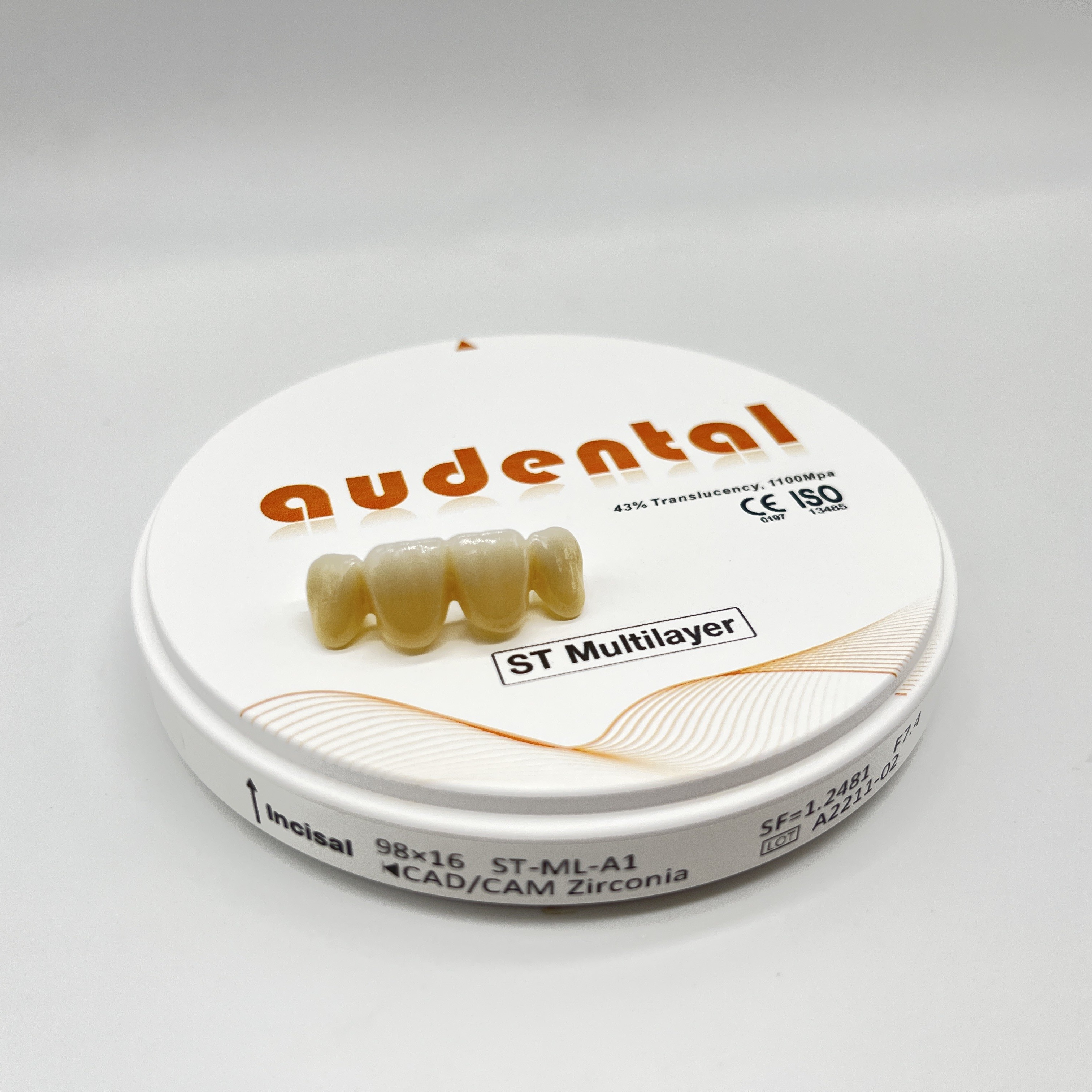 Audental 98 ST Dental Zirconia Block 1100MPA 43% TRANSLUCENCY Color A1,A2,A3