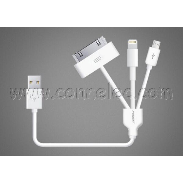 original Pisen 3 in 1 USB cable, Iphone 4(s)USB+Iphone (6, 5) USB+Android