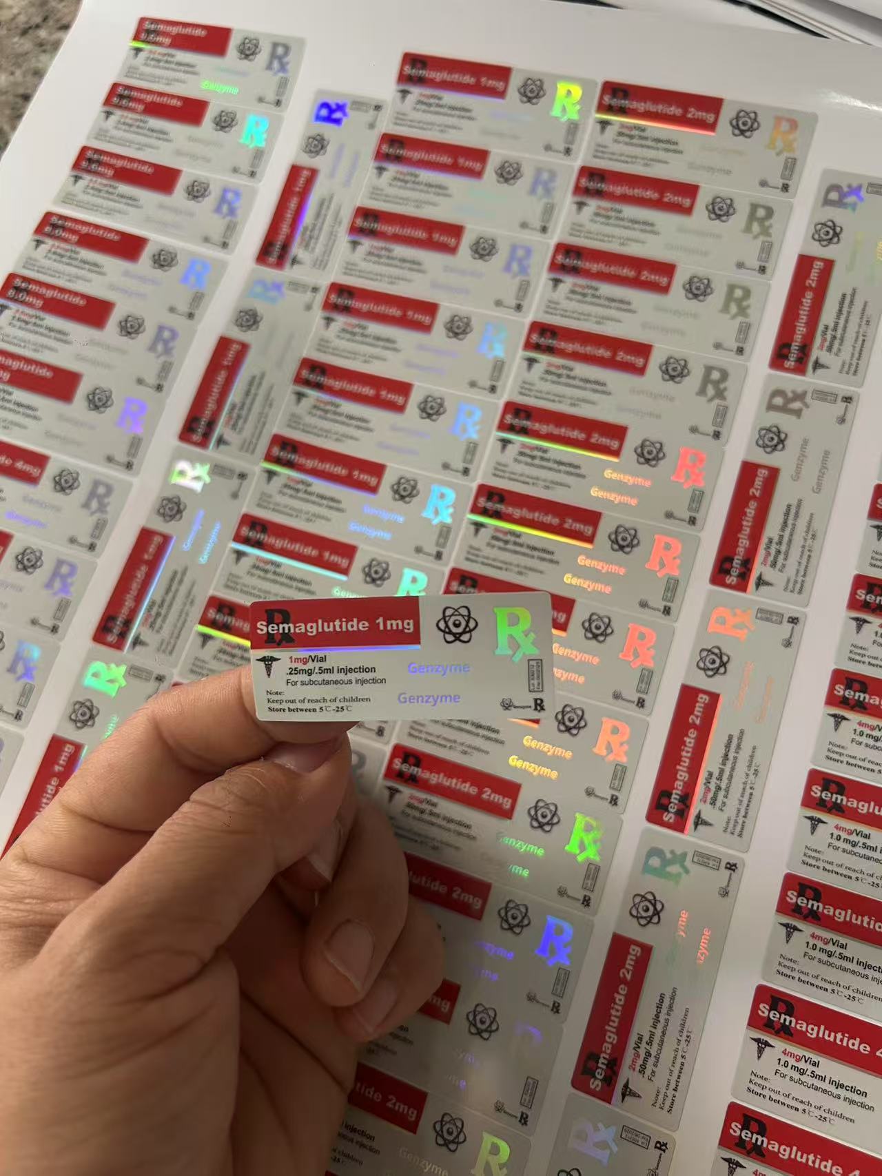 AOD964 3ml Glass Vial Labels With Hologram PET Materail Laser Shinny Effect