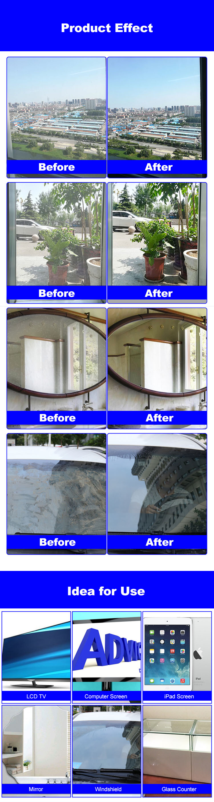 Factory Direct High Quality 500ml Cleaning Car Windshield Glass Cleaner Detergent Spray