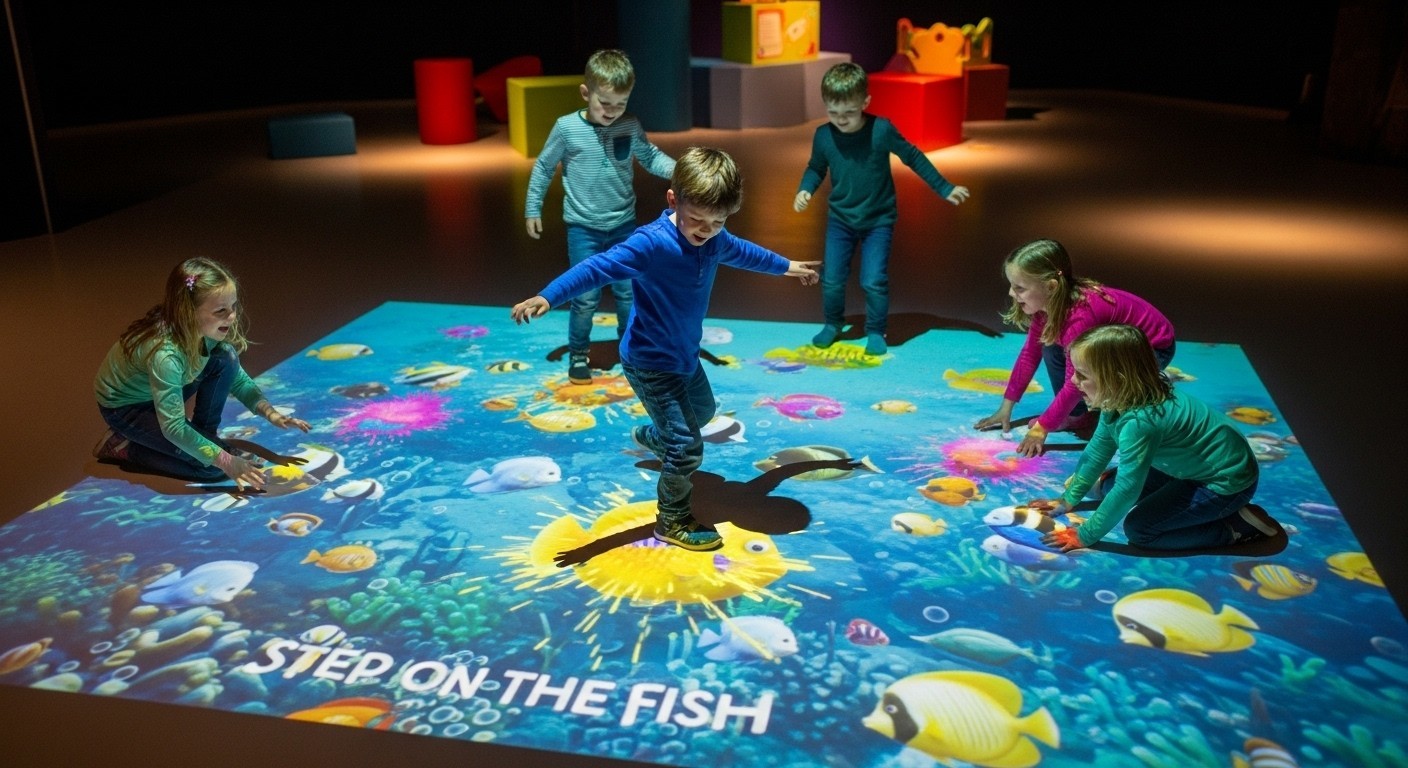 Interactive Floor Projection Game - Stepping on Fishs