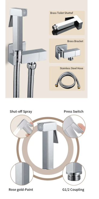 Light Grey Brass Hand-Held Bidet Sprayer For Sustainable Hot And Cold Bathroom Sets