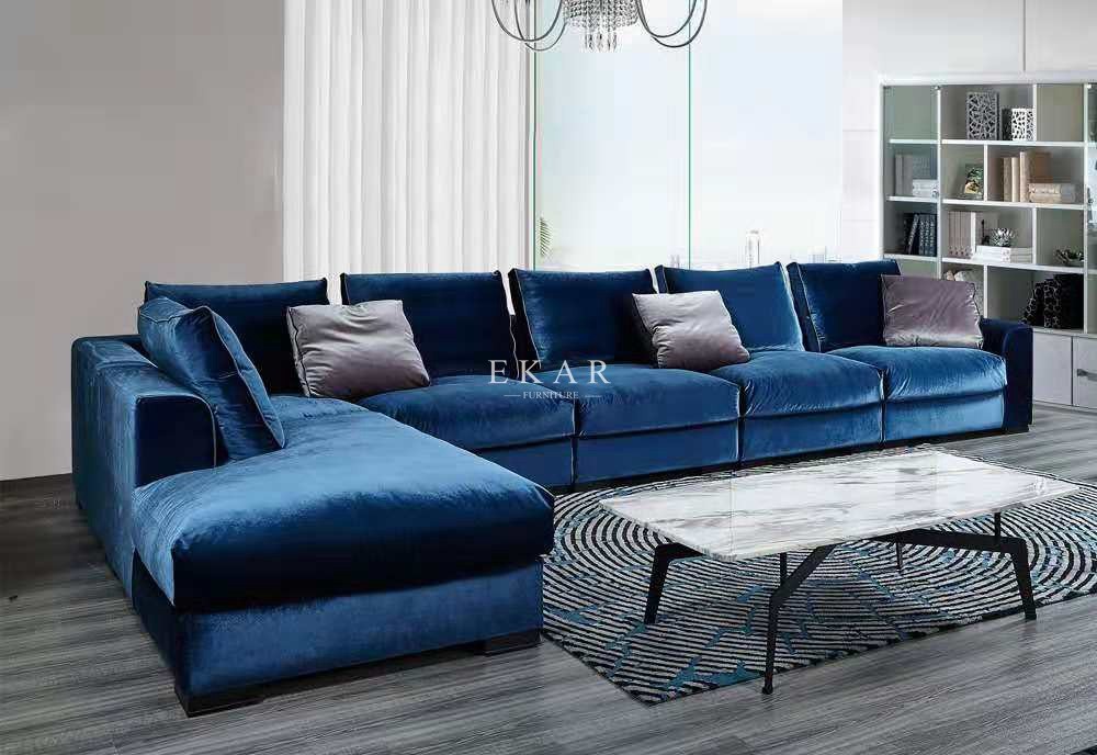 Luxury Modern Simple Latest Home Furniture Living Room Blue Velvet Sectional Sofa Sets