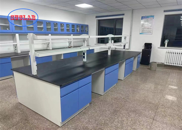 Quality Black Chemistry Lab Bench Laboratory Furniture Indonesia With Reagent Racks And 40*60*100mm Cold-rolled Steel Frame for sale