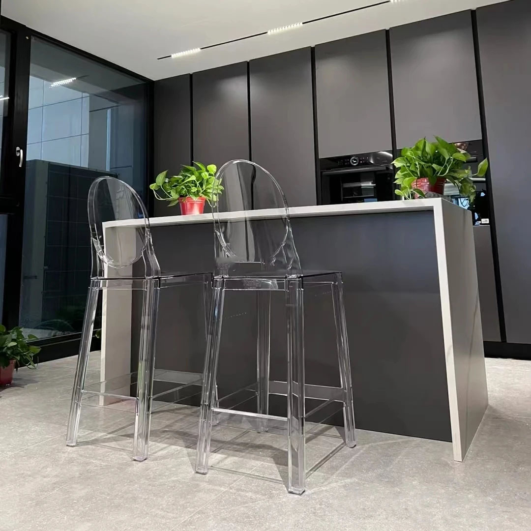Transparent Clear Acrylic Bar Stools Stackable Plastic Bar Stools With Backs