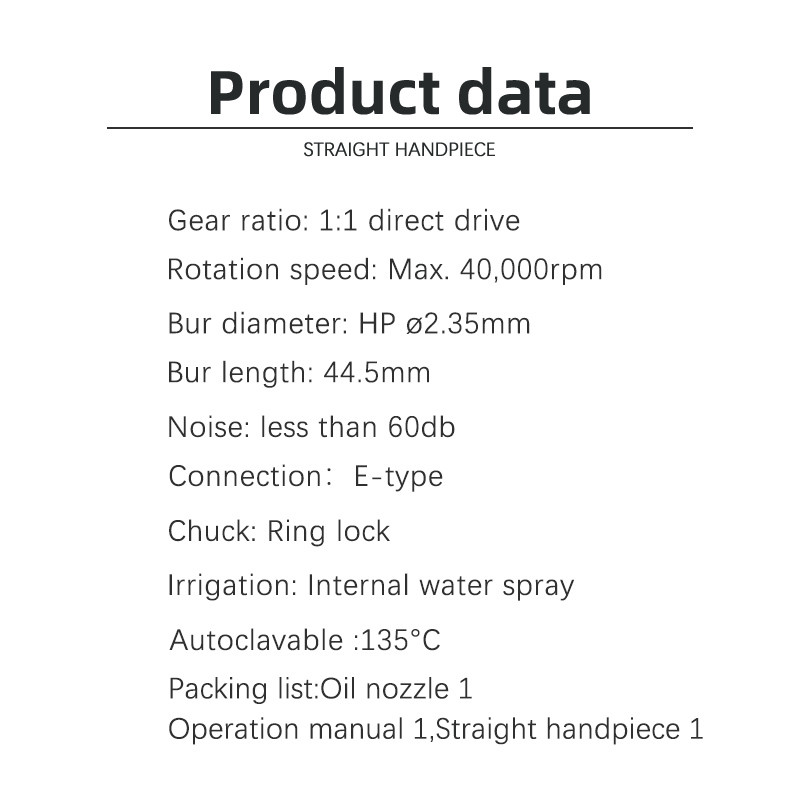 2.35mm Bur Dental Micro Handpiece 1/1 Inner Water Spray Surgical Straight Handpiece
