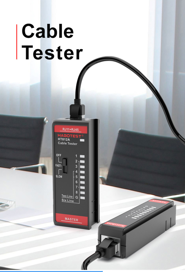 HABOTEST HT812 Network Cable Tester RJ11 RJ45 Dual-use Tester LED Status Display NC/HDMI Repair
