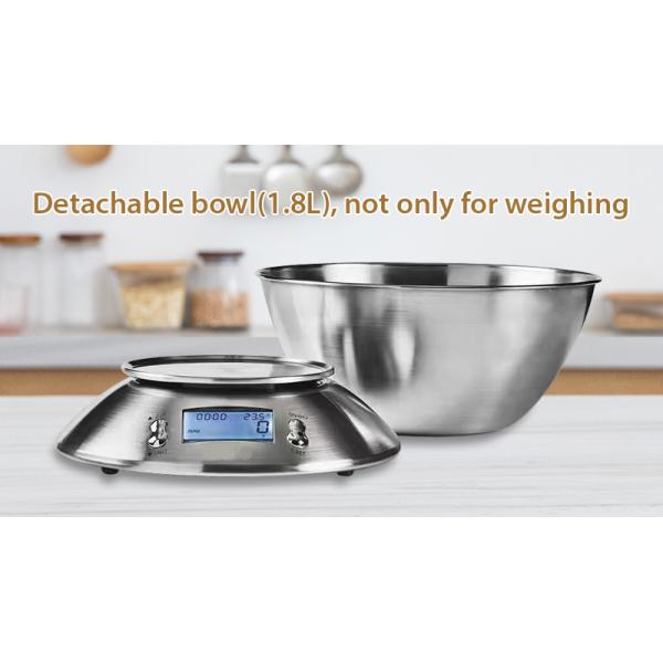 Multifunction Kitchen Scale with Lid Maximum Weight Recommendation 5kg Stainless Steel Food Scale and Digital Thermometer