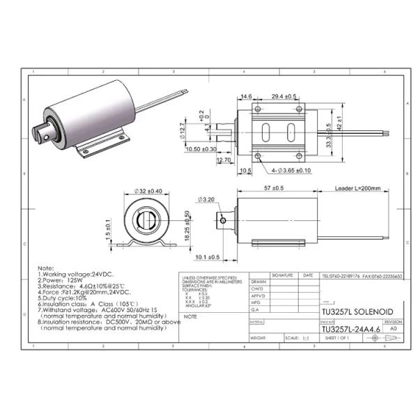 Customized push-pull solenoid T3257L Stroke 15mm Tubular Push Pull Solenoid