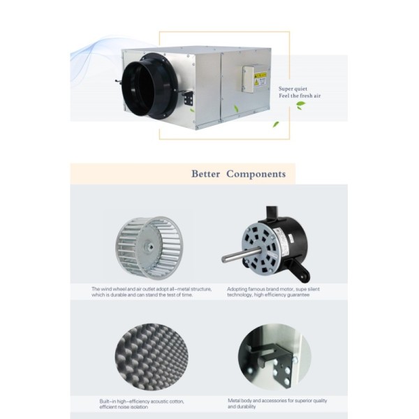 Metal Pressurized Fresh air Duct Pipe Fan Ventilation Unit Ducted Ventilation System
