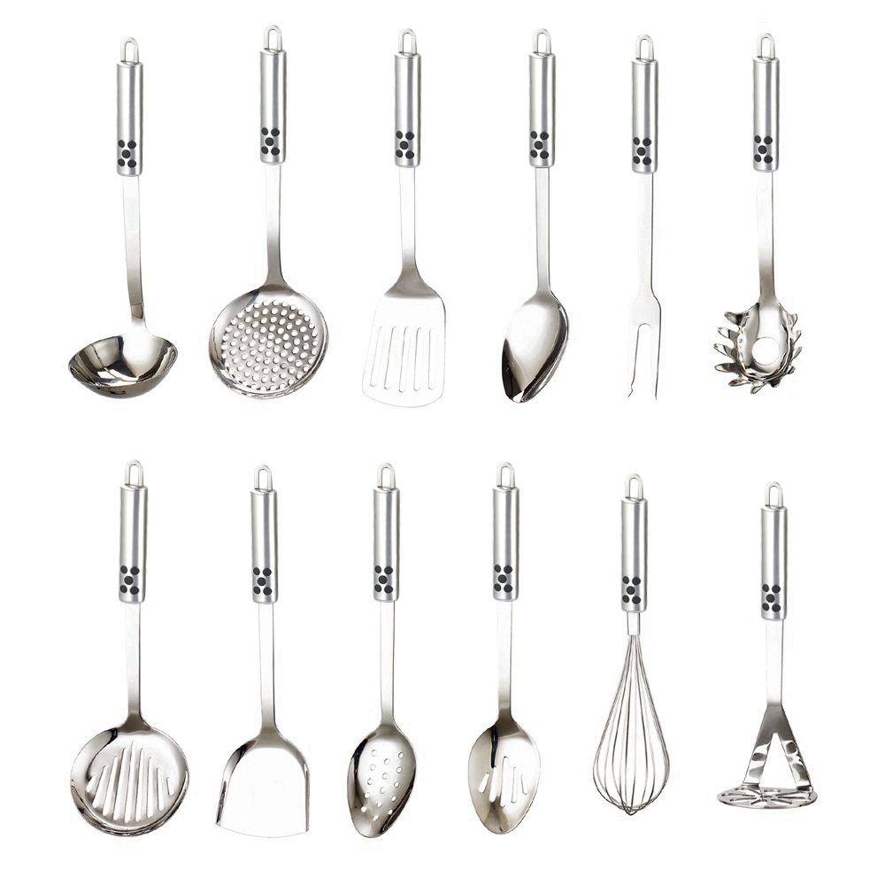 7 Piece Sustainable Utensils Stainless Steel Metal Silicone Kitchen Tool and Utensils Set