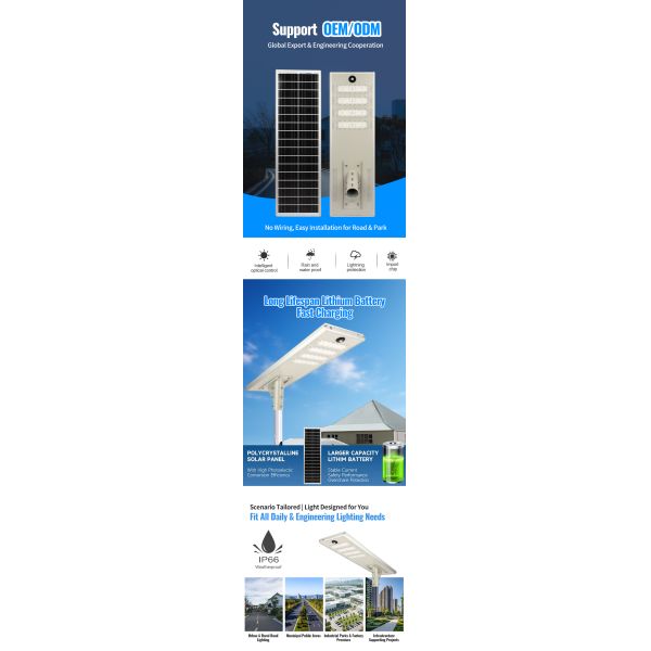 All-in-One LED Solar Street Light Monocrystalline Panel High Conversion, Fast Charging Long-Lasting Battery