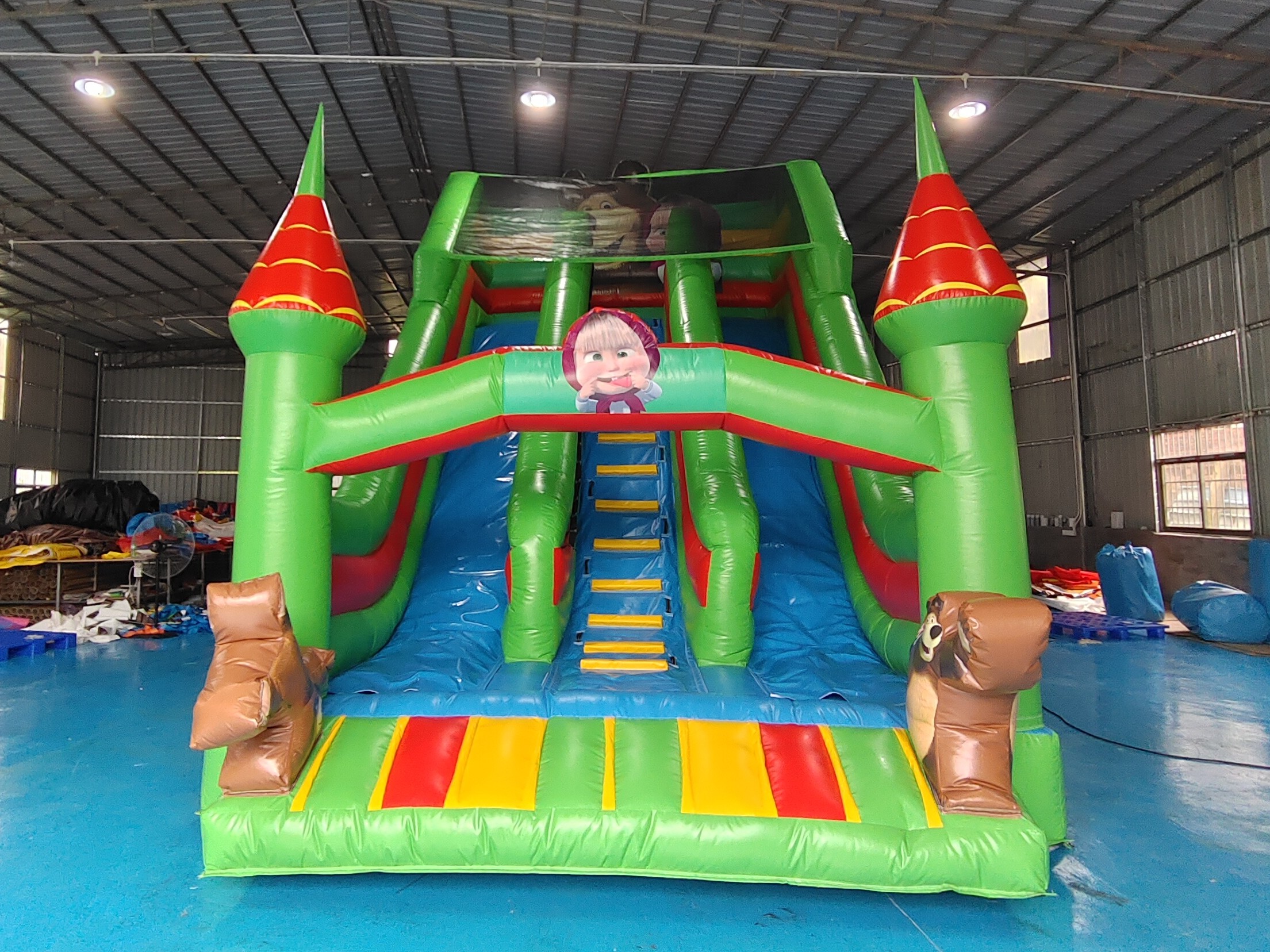 Commercial Grade PVC Inflatable Dry Slide With Pillar Colorful Inflatable Double Slides For Kids