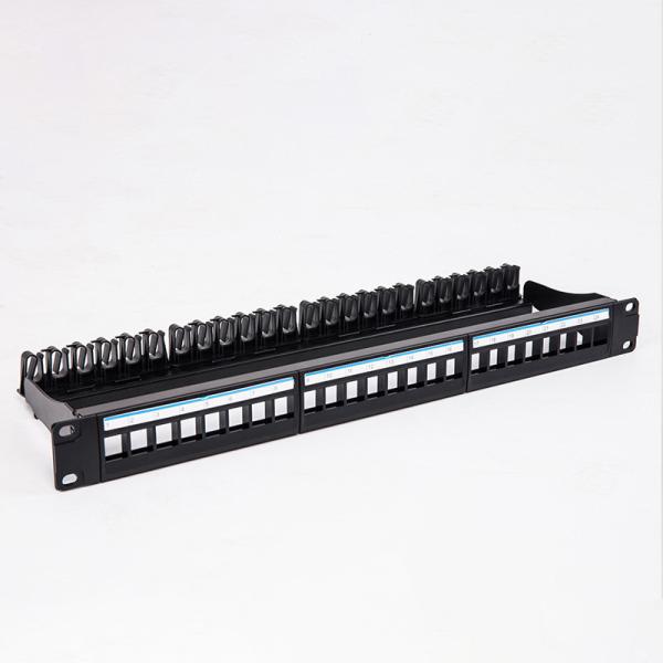 Black UTP 1U Keystone Patch Panel 24 Port CAT6 Blank RJ45 Jacks