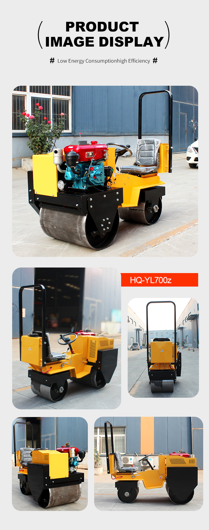Vibratory Roller 0.6 Ton Mini Double Drum Ride-On Road Roller with CF178/R180 Engine