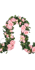Artificial Flower Garland,Fake Pink Rose Hanging Flower Vines