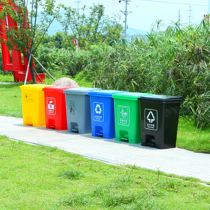 20L50L Household Kitchen Sorting Trash Can Plastic Foot Bucket Outdoor Park with Inside Bucket Foot on the Dustbin Waste Bins