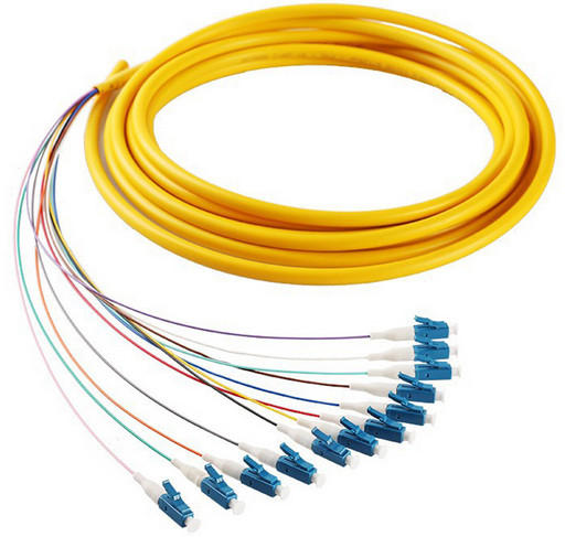 Quality 12 cores LC/UPC SM 9/125 fiber optic bundle pigtail yellow LSZH out jacket for sale