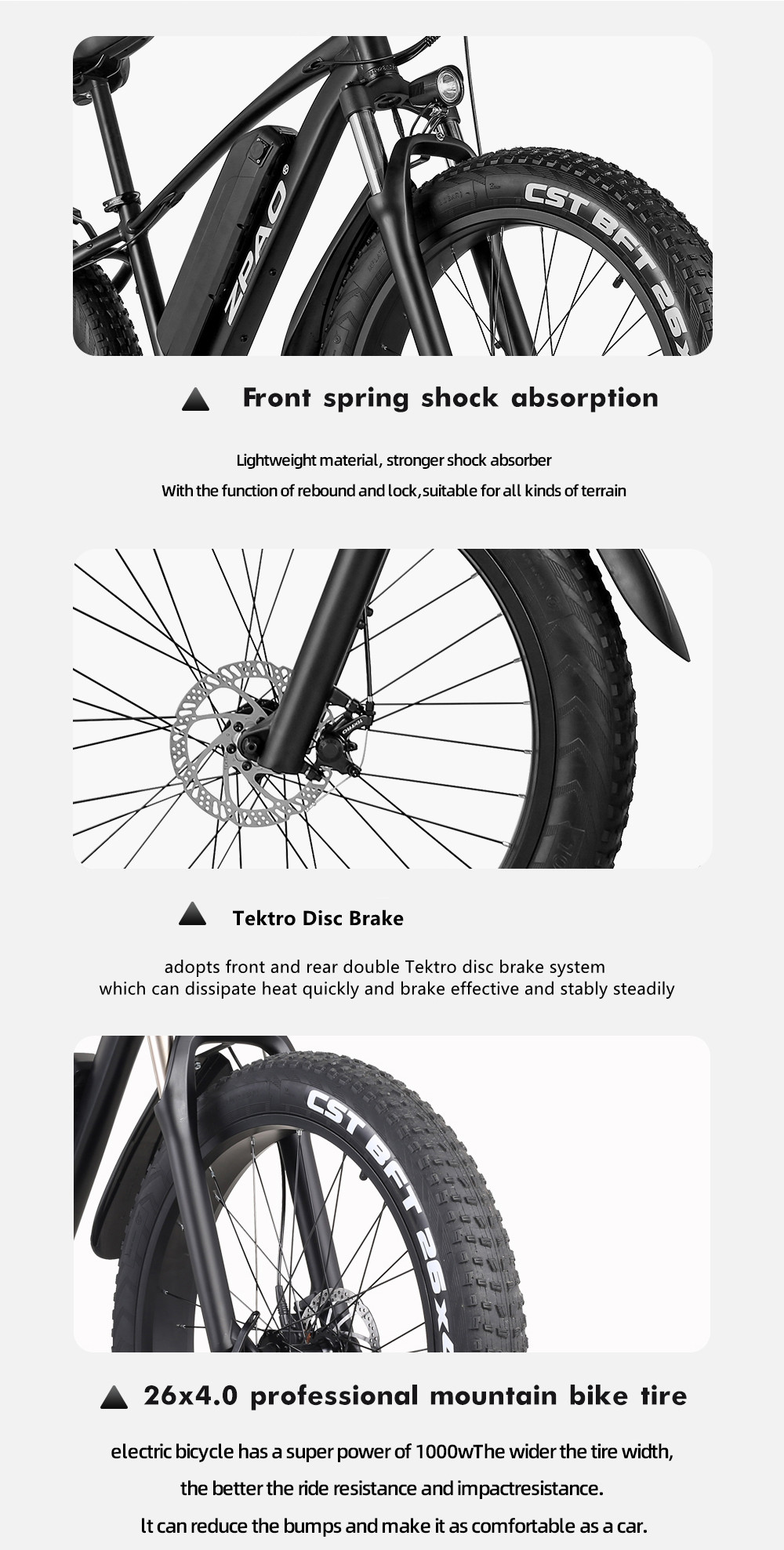High Power 26 Inch 48V 1000W Fat Tyre Electric Bike With 14Ah - 17Ah Lithium Battery