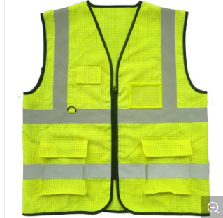 Heavy Duty Lime Color Reflective Anti Static Safety Vest With Zipper Closure
