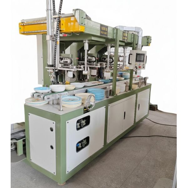 Automatic Melamine Tableware Edge Grinding Machine in operation
