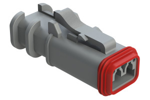 AT06-2S-OMGRY Female Cable Connector, rectangular socket designed for PCB assembly and durable automotive electrical harness use