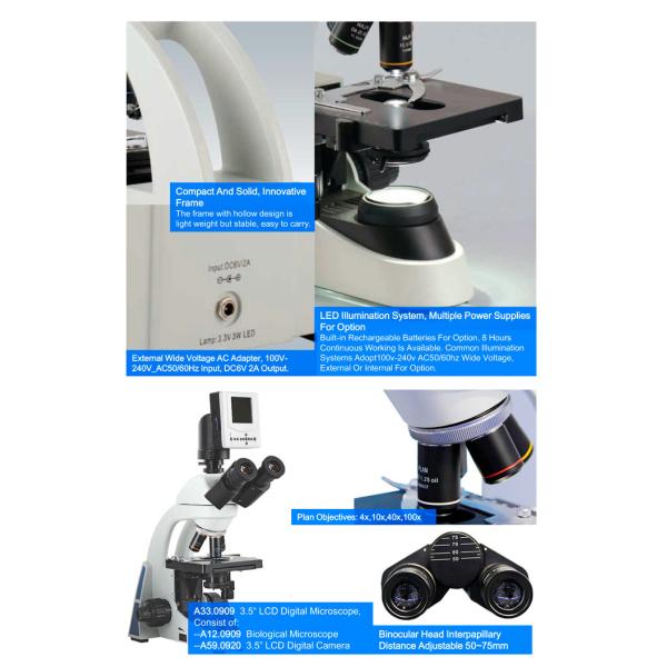 OPTO-EDU A12.0909 Monocular Binocular Trinocular Compound Microscope 3 Watt LED Biological Microscope
