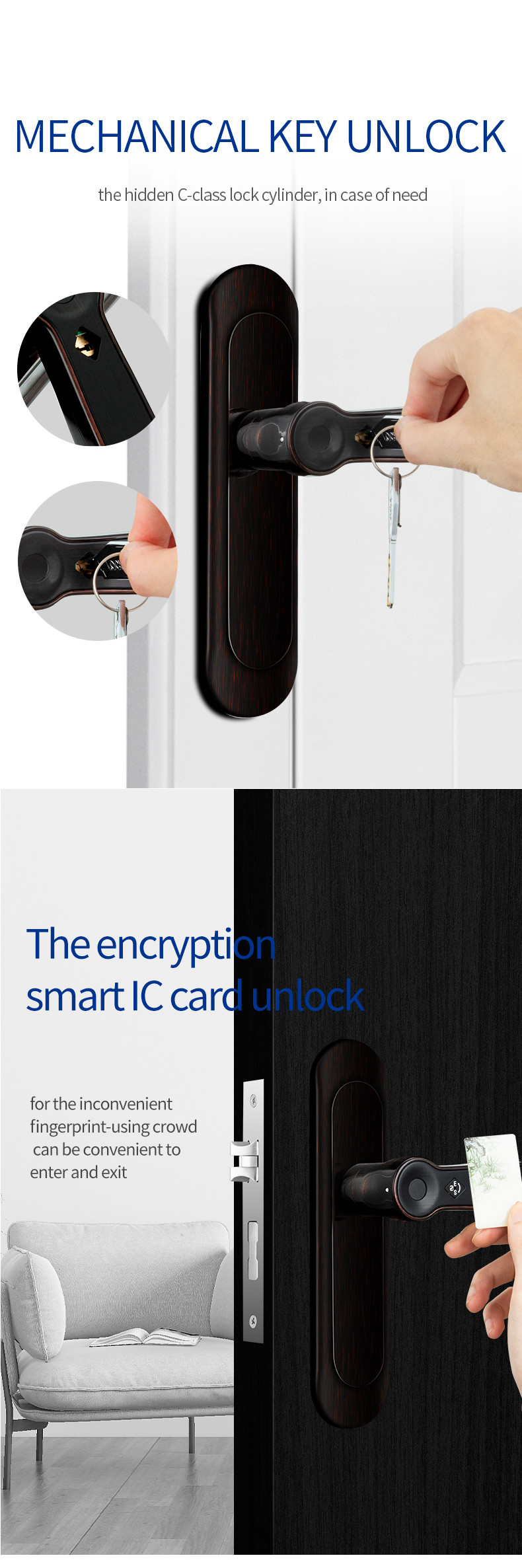 No Drilling Hole Household Fingerprint Zinc Alloy Smart Door Locks