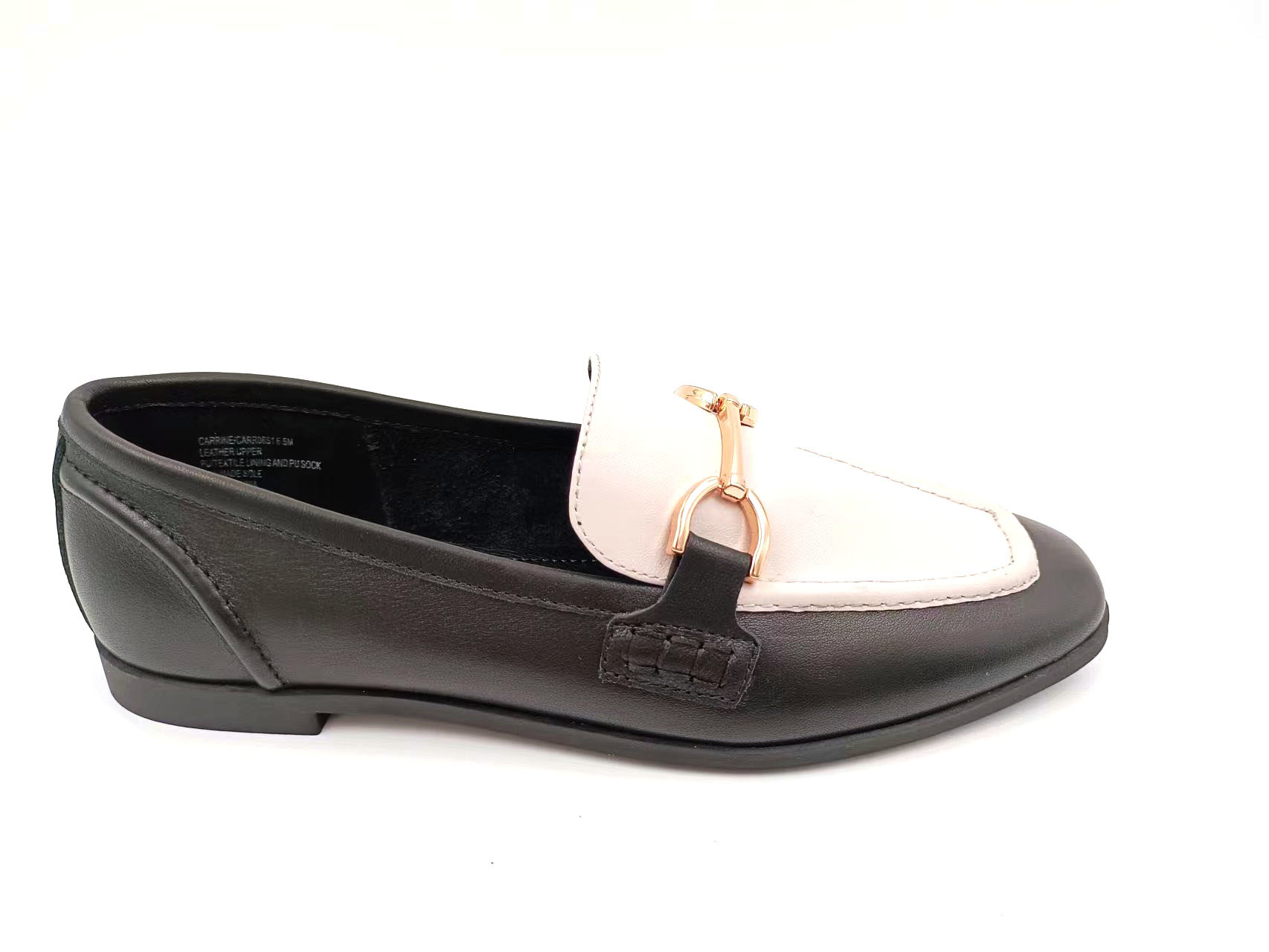 Ladies Casual Loafer Shoes With Rubber Outsole Black White Color