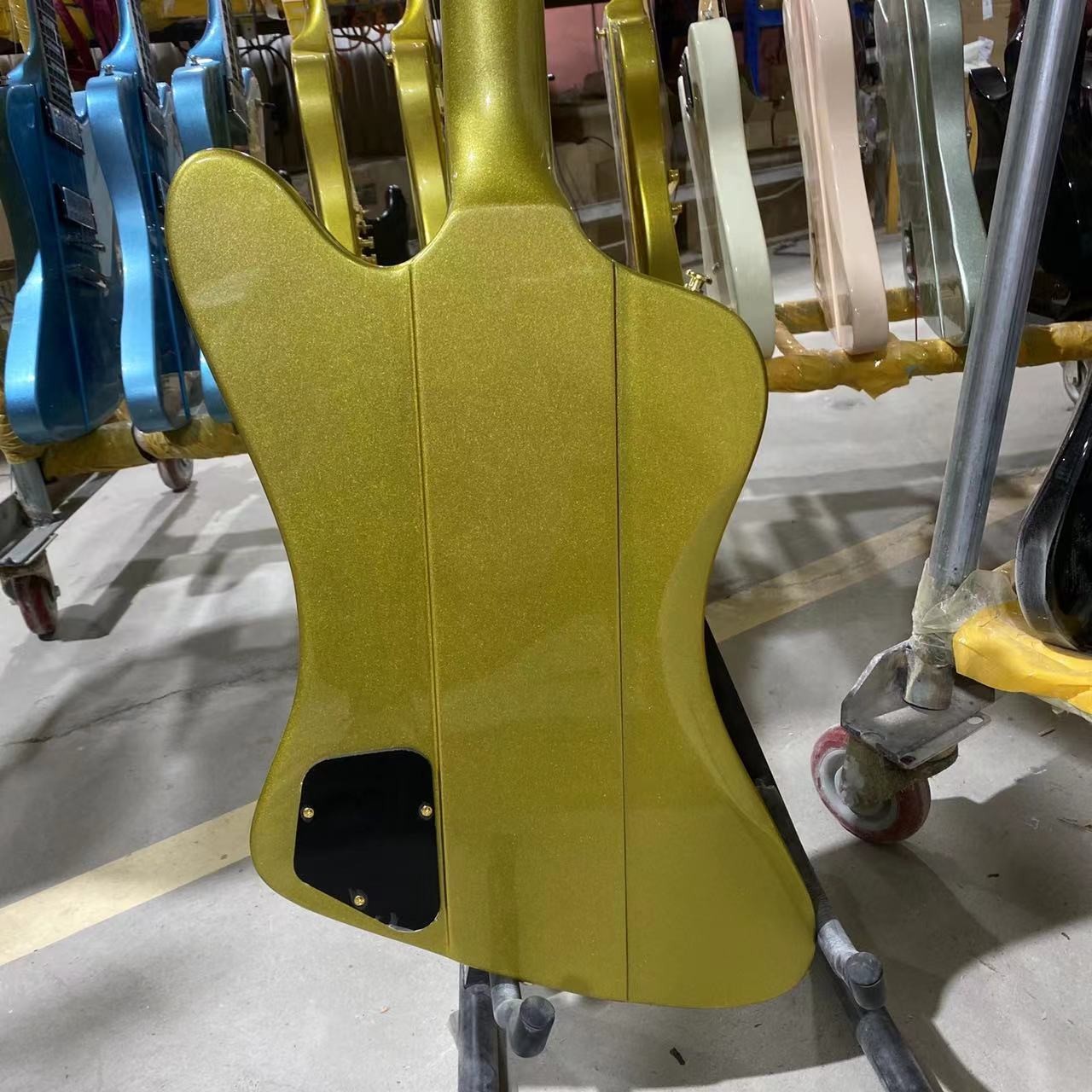 Custom Grand Firebird Style Electric Guitar in Golden Color with Gold Hardware Mahogany Body Rosewood Fingerboard