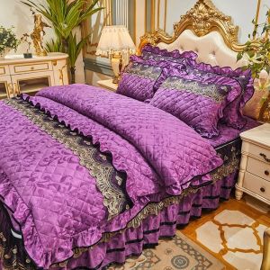 4 Pcs Winter Bed Spreads Cover Skirt Set with Embroidery of 100% Polyester