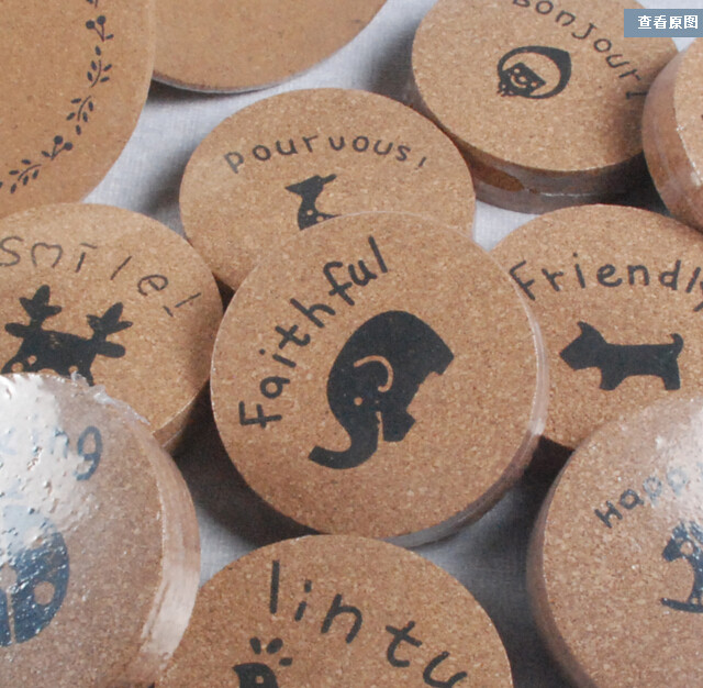 Mini Cartoon Cork Coaster with silkscreen printed logo, customized size is available