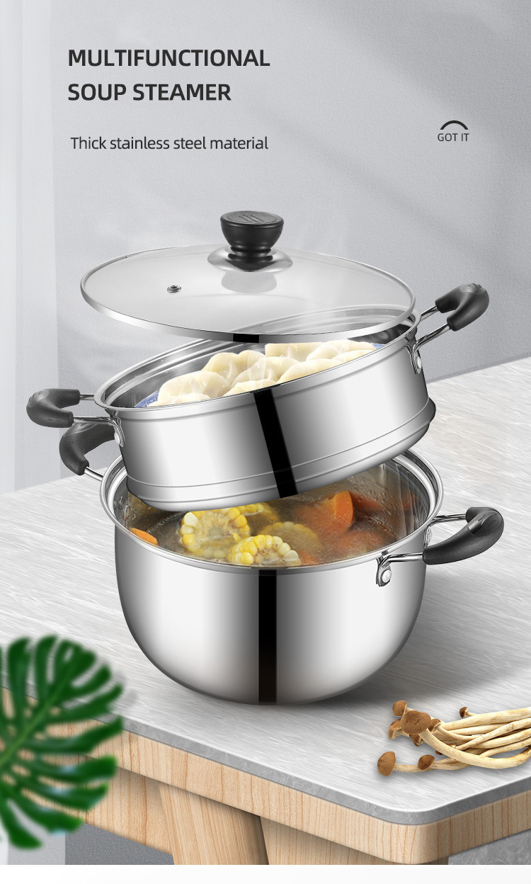 Hot Selling Kitchen Silver Cooking Soup Pot 304 Stainless Steel Steamer Pot Induction Stock Pot With Glass Lid