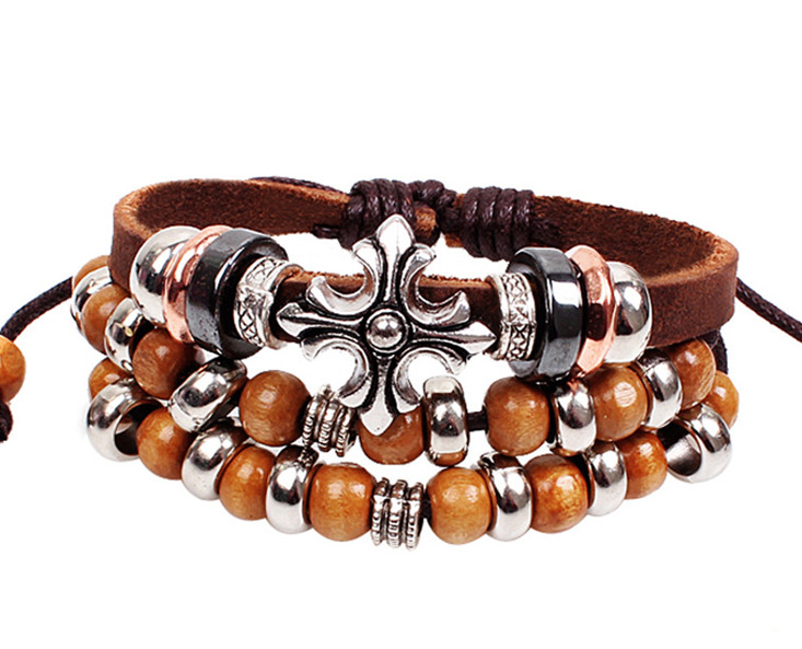 China Bohemia retro cross charm leather strands bracelets on sale