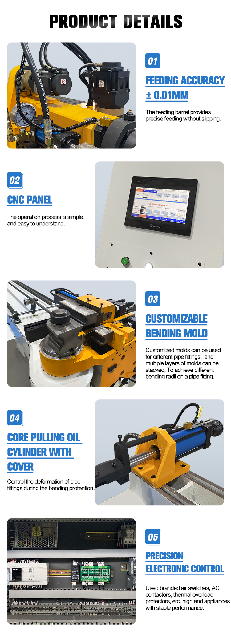 Manual Automatic CNC Pipe Bender Hydraulic Power Core Motor Bearing Components