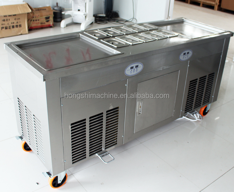 Stainless steel double square pan fried ice cream roll machine Commercial flat pan fry ice cream roll machine