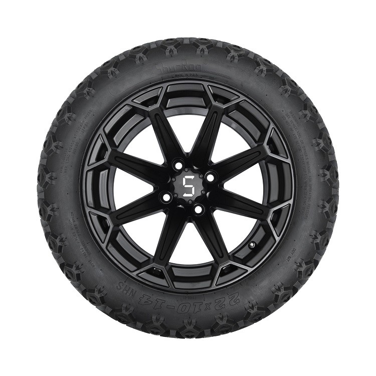 Golf Cart 14'' Matte Black Wheels And 22x10-14 DOT High Profile Tires Including Wheel Nuts and Center Caps